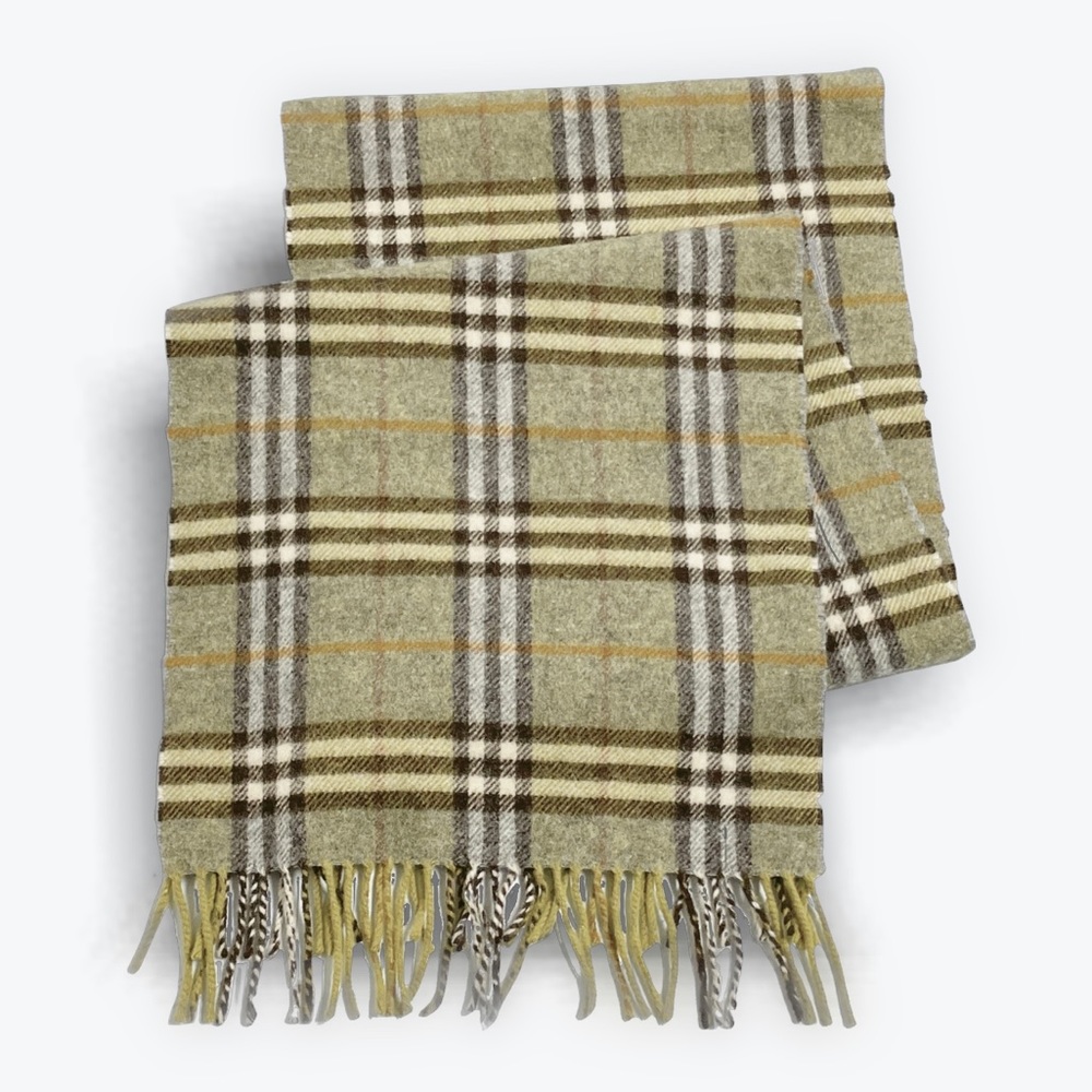Vintage Burberry 100% Lambswool Khaki Nova Plaid Scarf (EUC)